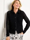 Talbots Plus Petite - Open Stitch Polo Cardigan Sweater - Black - 3x