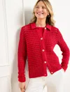 Talbots Plus Petite - Open Stitch Polo Cardigan Sweater - Red - 3x