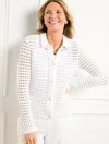 Talbots Plus Petite - Open Stitch Polo Cardigan Sweater - White - 3x  In White