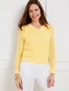 Talbots Plus Petite - Open Stitch V-neck Pullover Sweater - Cornsilk - 2x - 100% Cotton