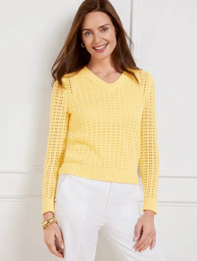 Talbots Plus Petite - Open Stitch V-neck Pullover Sweater - Cornsilk - 2x - 100% Cotton
