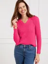 Talbots Plus Petite - Open Stitch V-neck Pullover Sweater - Raspberry - 2x - 100% Cotton