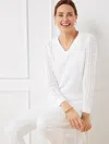 Talbots Plus Petite - Open Stitch V-neck Pullover Sweater - White - 3x - 100% Cotton
