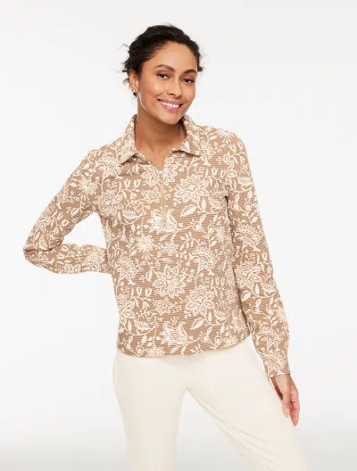 Talbots Plus Petite - Ottoman Knit Half-zip Pullover Sweater - Dreamy Floral - Sesame/ivory - 3x - 100% Cott In Multi