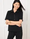 Talbots Plus Petite - Passport Ponte Short Sleeve Polo - Black - 1x