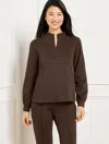 Talbots Plus Petite - Passport Ponte Zip Mockneck Pullover Sweater - Coffee Bean - X
