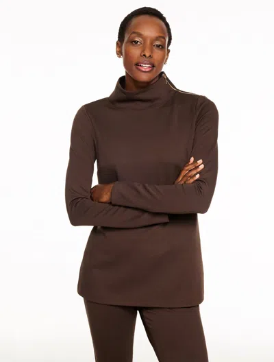 Talbots Plus Petite - Passport Ponte Zip Shoulder Tunic Pullover Sweater - Coffee Bean - 3x  In Brown