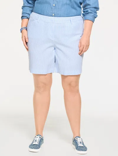 Talbots Plus Petite - Perfect Shorts - Seersucker - 7" - Larkspur Blue/white - 16 - 100% Cotton