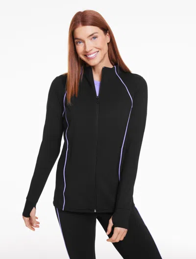 Talbots Plus Petite - Performance Compression Full-zip Jacket - Contrast Piping - Black - 2x