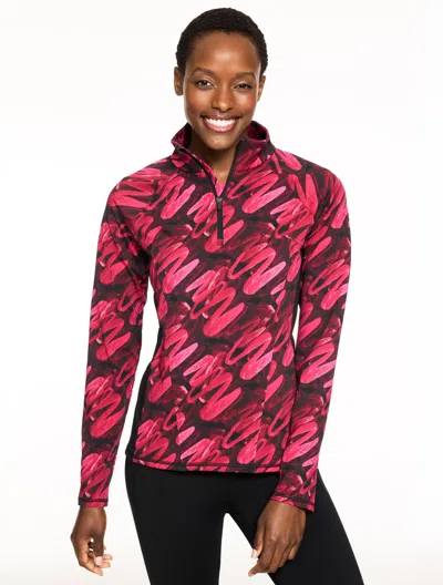 Talbots Plus Petite - Performance Compression Half Zip Pullover Sweater - Brushed Lines - Black/port Wine - 