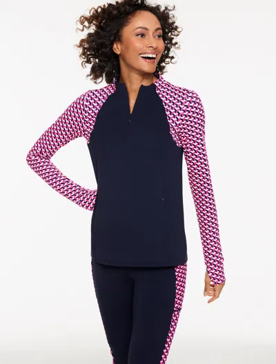 Talbots Plus Petite - Performance Compression Half-zip Pullover Sweater - Geo - Pink Petal/ink - X  In Brown