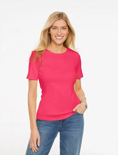 Talbots Plus Petite - Pima Cotton Crewneck T-shirt - Cherry Wine - 1x  In Burgundy