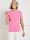 Talbots Plus Petite - Pima Cotton Crewneck T-shirt - Pink Rouge - 3x