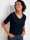Talbots Pima V-neck T-shirt - Solid - Blue - 2x  In Blue