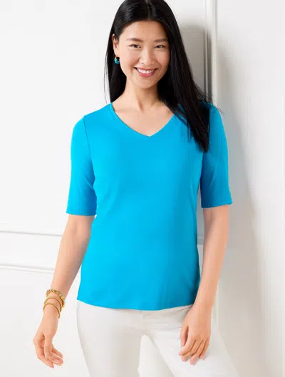 Talbots Plus Petite - Pima Cotton V-neck T-shirt - Deep Sea Blue - 3x
