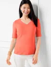 Talbots Plus Petite - Pima Cotton V-neck T-shirt - Hot Coral - 3x