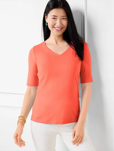Talbots Plus Petite - Pima Cotton V-neck T-shirt - Hot Coral - 3x