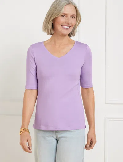 Talbots Plus Petite - Pima Cotton V-neck T-shirt - Spring Lilac - 1x