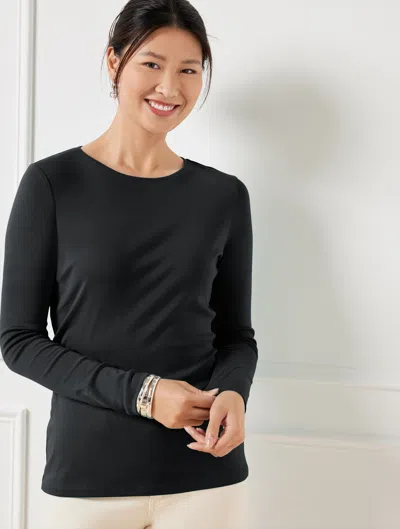 Talbots Pima Crewneck T-shirt - Solid - Black - X