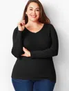 Talbots Ribbed Pima V-neck T-shirt - Black - 1x