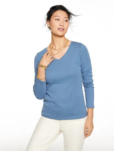 Talbots Plus Petite - Pima V-neck T-shirt - Moonlight Blue - 3x