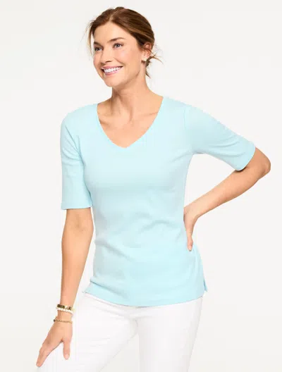 Talbots Plus Petite - Pima V-neck T-shirt - Sea Salt Blue - 1x - 100% Cotton