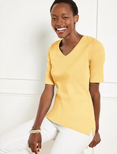 Talbots Plus Petite - Pima V-neck T-shirt - Solid - Corn Silk - 2x