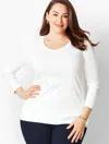 Talbots Ribbed Pima V-neck T-shirt - White - 2x  In White