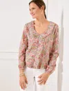 Talbots Plus Size - Pintuck Ruffle Top - Branching Floral - Ivory/pink Rosette - 2x  In Ivory,pink Rosette
