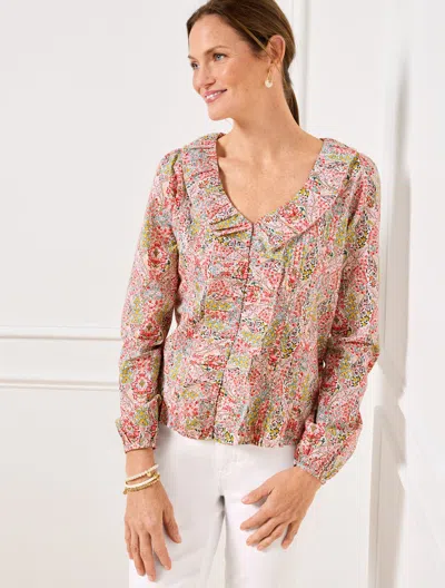 Talbots Plus Size - Pintuck Ruffle Top - Branching Floral - Ivory/pink Rosette - 2x  In Ivory,pink Rosette