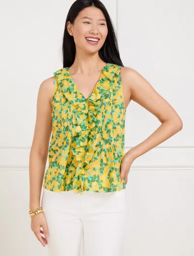 Talbots Plus Petite - Pintuck Ruffle Trim Top - Lemon Bunches - Vivid Turquoise - 2x  In Blue