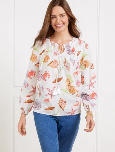 Talbots Plus Petite - Pintuck Tie Front Top - Underwater World - White - 3x