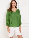 Talbots Plus Petite - Pleated Tie Neck Top - Olive Grove - 1x