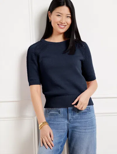 Talbots Plus Petite - Pointelle Crewneck Sweater Pullover - Blue - 2x