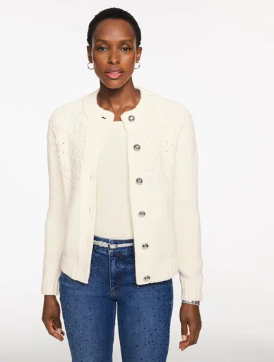 Talbots Plus Petite - Pointelle Mockneck Cardigan Sweater - Ivory - 3x  In White