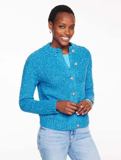 Talbots Plus Petite - Pointelle Mockneck Cardigan Sweater - Marl - Pond Blue - 3x