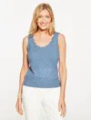 Talbots Plus Petite - Pointelle Scoop Neck Tank Top - Moonlight Blue - 3x  In Blue