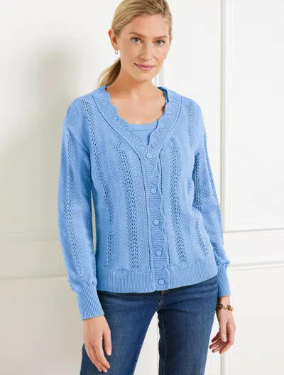 Talbots Plus Petite - Pointelle Stitch Cardigan Sweater - Vista Blue - 3x