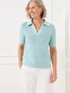 Talbots Plus Petite - Pointelle Stitch Polo Sweater - Blue Ice - 3x