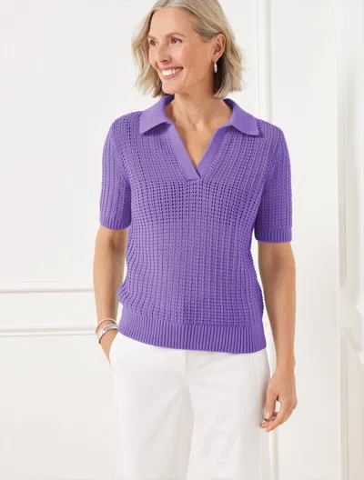 Talbots Plus Petite - Pointelle Stitch Polo Sweater - Lavender Tulip - 3x