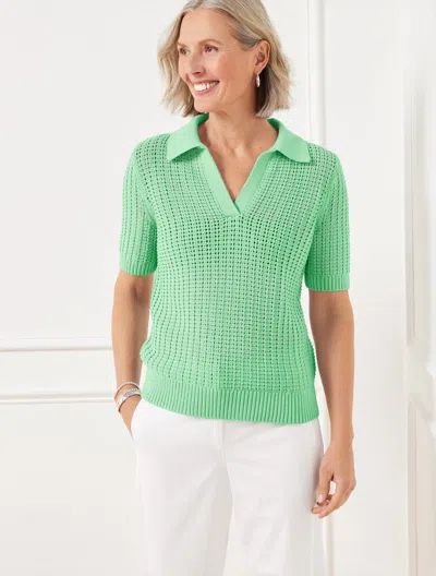 Talbots Plus Petite - Pointelle Stitch Polo Sweater - Neptune Green - 2x