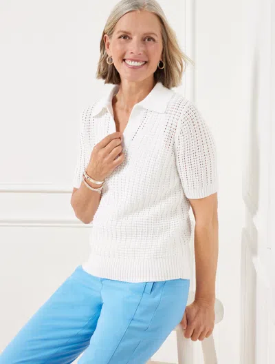 Talbots Plus Petite - Pointelle Stitch Polo Sweater - White - 3x
