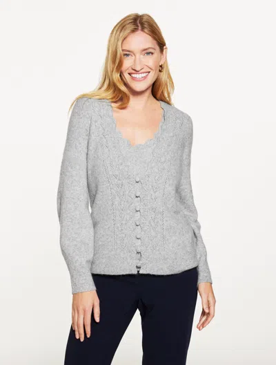 Talbots Plus Petite - Pointelle V-neck Cardigan Sweater - Grey Sky Heather - 3x  In Gray