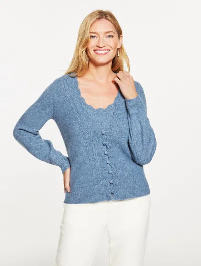 Talbots Plus Petite - Pointelle V-neck Cardigan Sweater - Moonlight Blue - 2x
