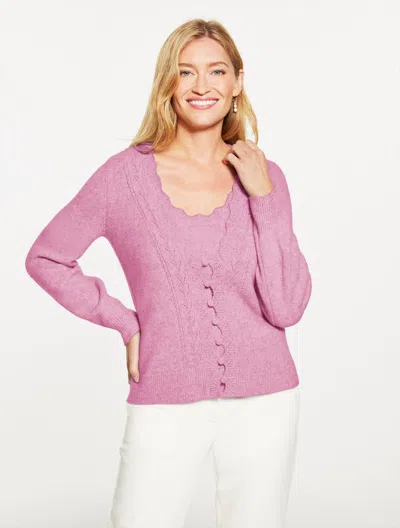 Talbots Plus Petite - Pointelle V-neck Cardigan Sweater - Pink Lavender - 2x