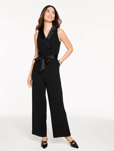 Talbots Plus Petite - Polished Crepe Tuxedo Wide Leg Jumpsuit Dress - Black - 14