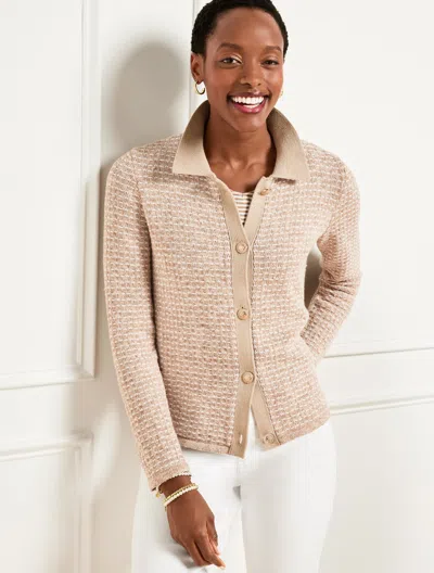 Talbots Plus Petite - Polo Cardigan Sweater - Dash Stripe - Fawn/white - 3x  In Fawn,white