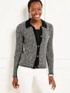 Talbots Plus Size - Polo Cardigan Sweater - Dash Stripe - Ivory/black - X  In Ivory,black
