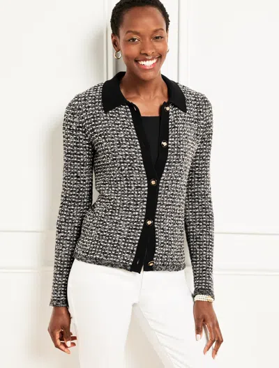 Talbots Plus Size - Polo Cardigan Sweater - Dash Stripe - Ivory/black - X  In Ivory,black