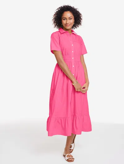 Talbots Plus Petite - Poplin Flounce Shirtdress - Bright Pink - 22 - 100% Cotton